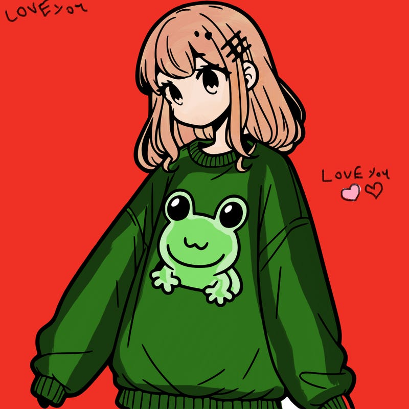 girl wearing frogging sweatshirt