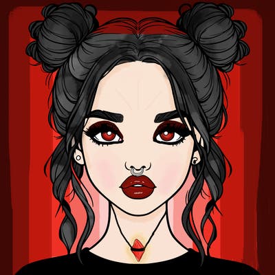 realistic girl with two buns in hair and lips