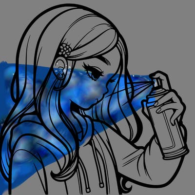 a realistic girl spray painting