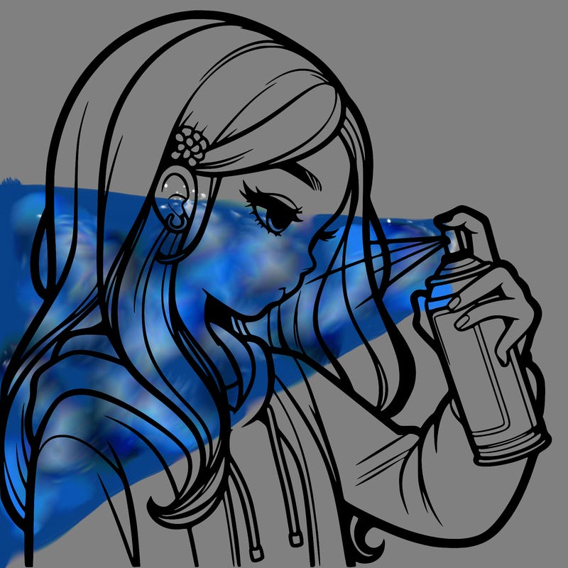 a realistic girl spray painting