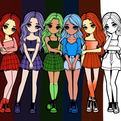 a group of girls realistic