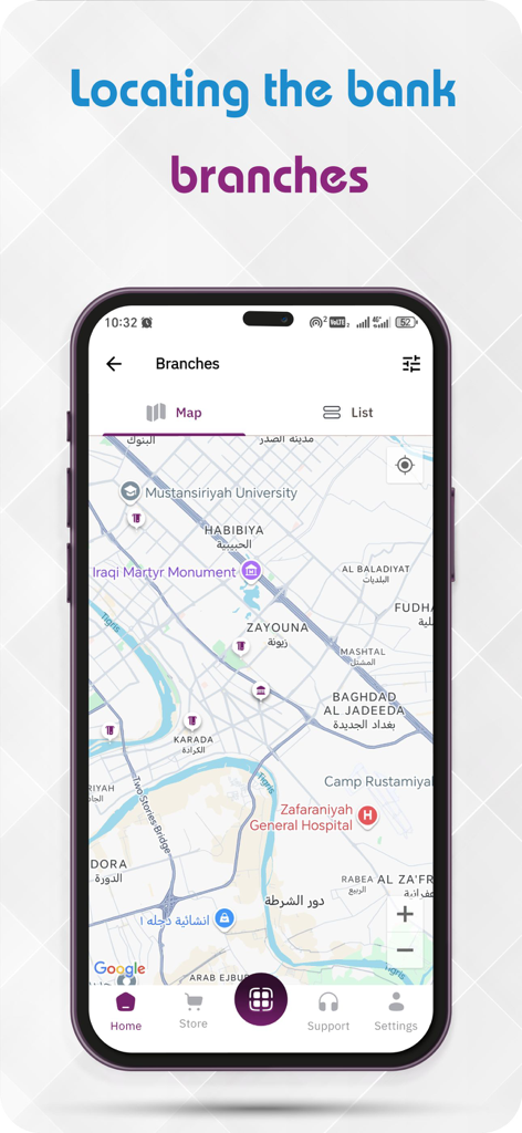 Trust Bank mobile app branch locator map interface