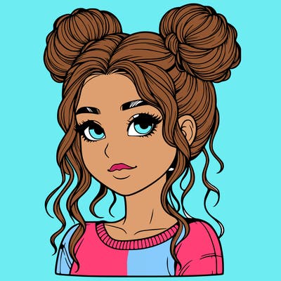 realistic girl with two buns in her hair