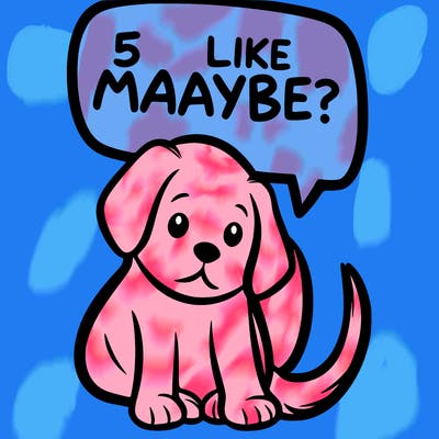 a puppy that says 5 like maybe