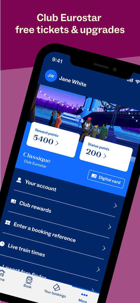 ユーロスターアプリ、Club Eurostarの特典ポイントと会員ステータスを表示