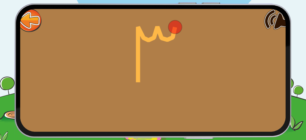 Trace draw letters and numbers - An educational interface showing a guided red dot for tracing an Arabic letter on a brown canvas.