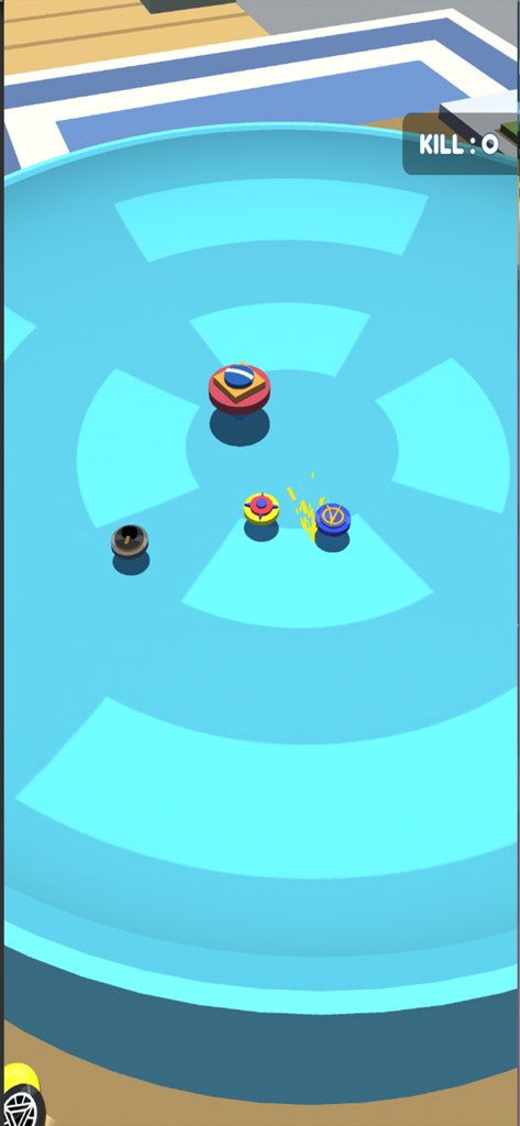 Spinning tops battling in a circular arena in Blade Battle IO