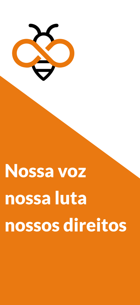 Bee Fenati - Tela inicial do aplicativo Bee Fenati com o logotipo da abelha e o slogan sindical em português: nossa voz, nossa luta, nossos direitos