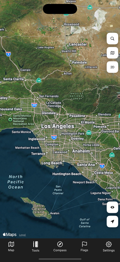 High definition satellite map showing Los Angeles and the Southern California coastline