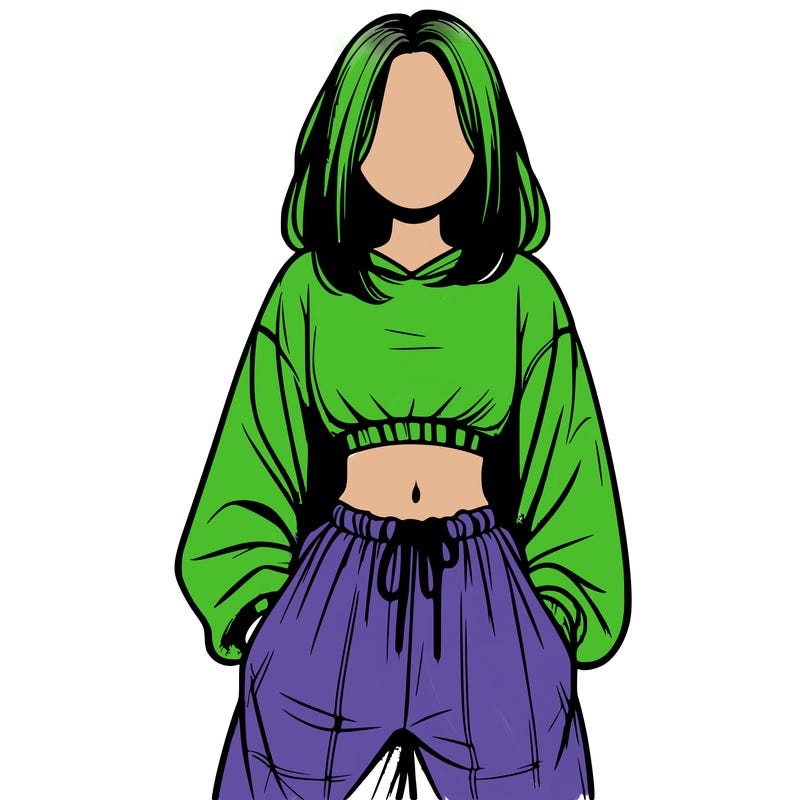 realistic girl faceless with baggy pants and a crop top