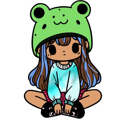 a girl wearing a frog hat and some frog socks