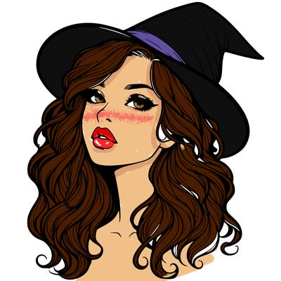 realistic witch girl with wavy hair and lips