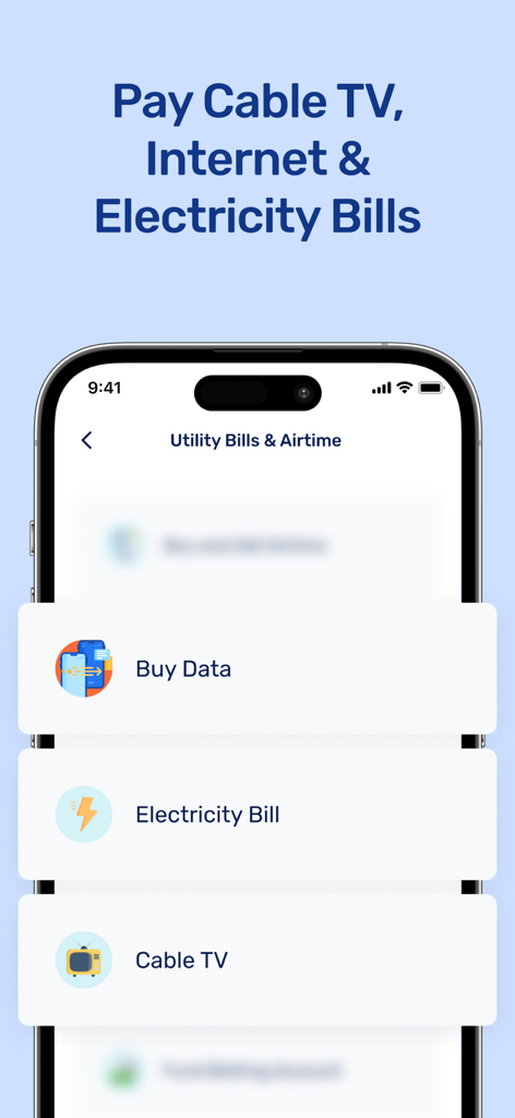 Prestmit app interface for paying electricity and cable TV bills