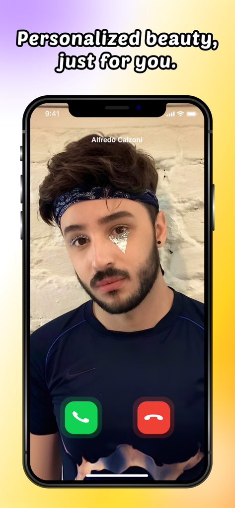 Velvet - Video Chat, Makeup - Velvet app video call interface showing a man with creative silver eye makeup