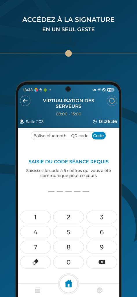 SoWeSoft Student App-Oberfläche mit einem Ziffernblock zur Eingabe eines Sitzungscodes zur Anwesenheitsprüfung