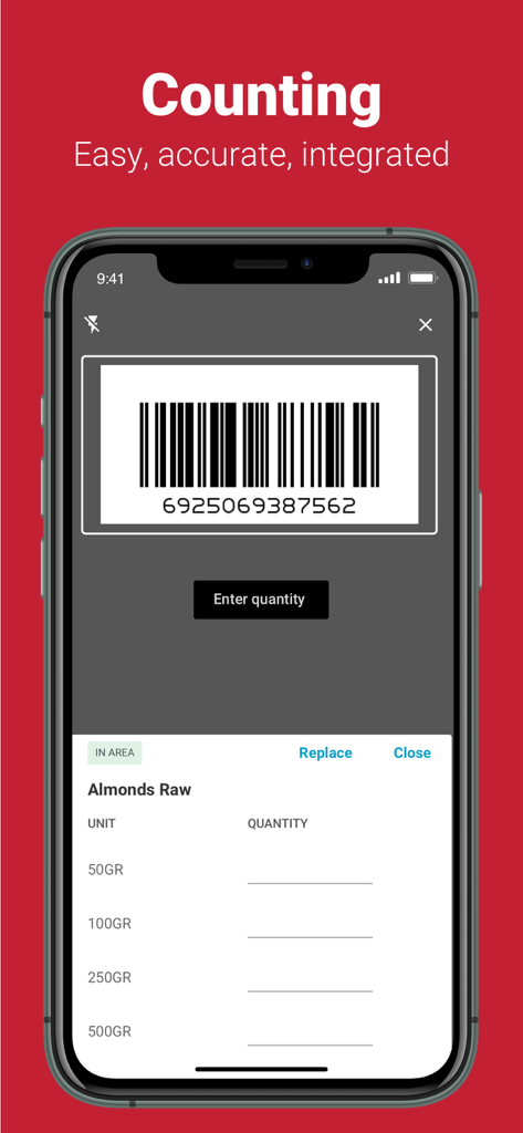 Fourth - Fourth app stock counting interface featuring an integrated barcode scanner for inventory management