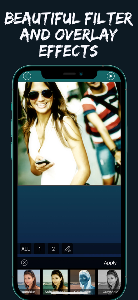 Video Editor Pro: Merge Videos - Mobile app interface showing aesthetic filter and overlay options for video editing