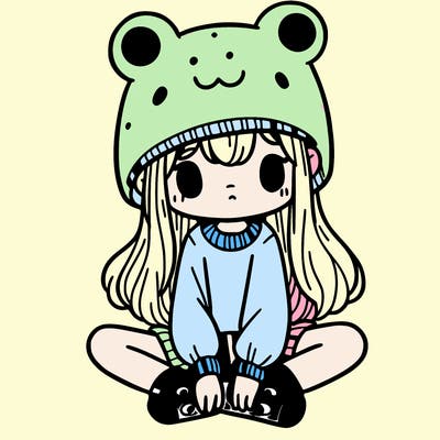 a girl wearing a frog hat and some frog socks