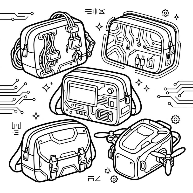 Get ready for a futuristic fashion adventure with these cool cyberpunk mini bags! Each bag is packed with intricate details like wires, circuits, and glowing patterns, just waiting for your vibrant colors to bring them to life.