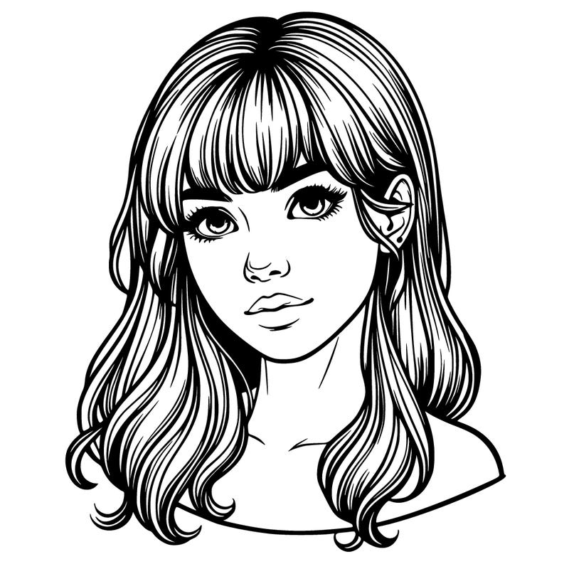 realistic young woman with bangs