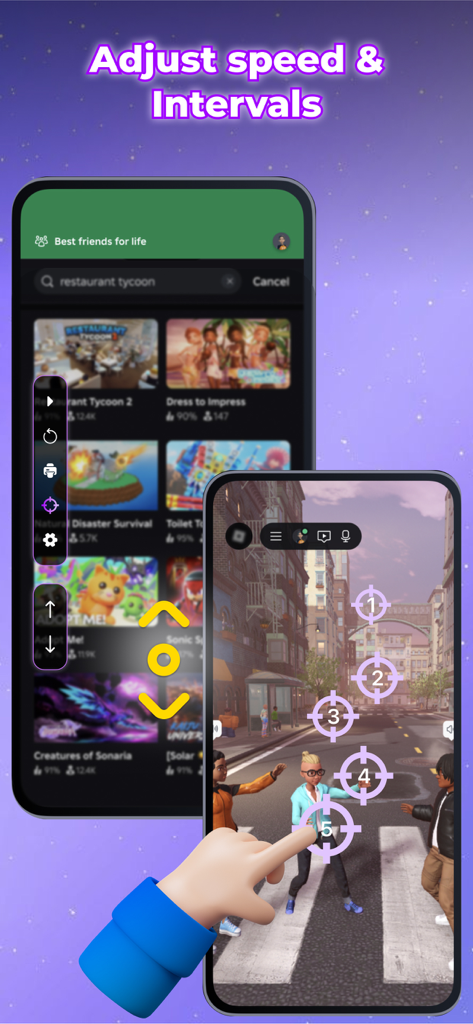 Tapping: Auto Clicker App - Interface of Tapping Auto Clicker App showing multi-click targets and speed adjustment settings for mobile gaming.