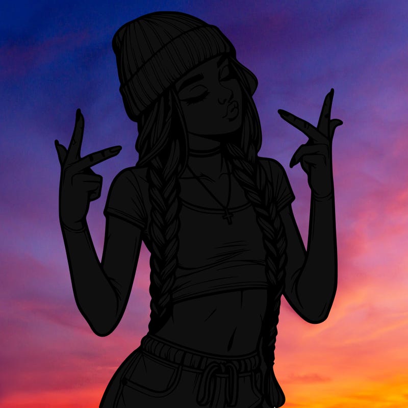 realistic teenage girl with braids and a beanie and crop top doing 🫶🏼