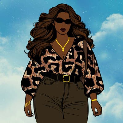 plus size model with fashion clothes realistic