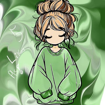 girl with baggy sweatshirt and messy bun