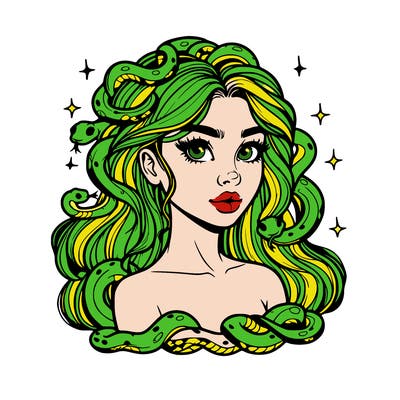 realistic girl with snakes as hair