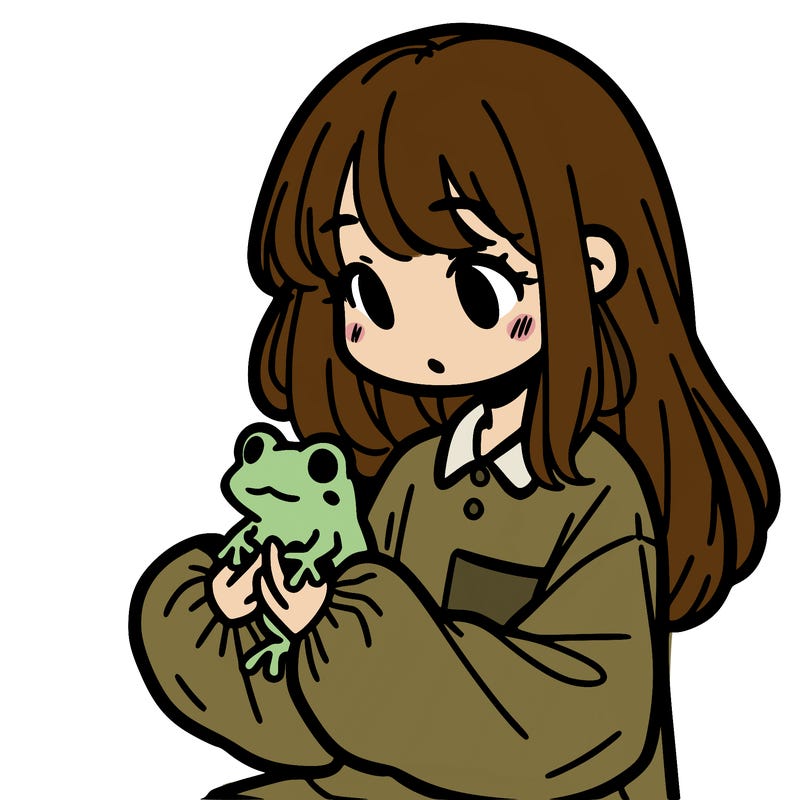 girl with long hair and a oversized shirt. and she is holding a frog