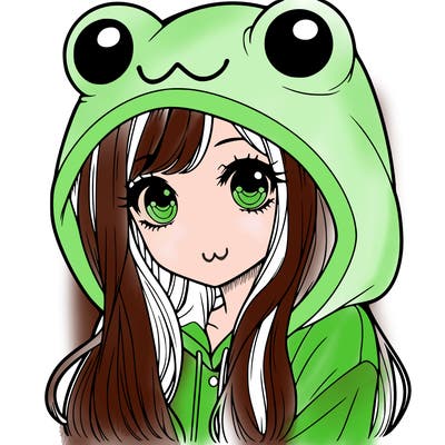a pretty girl wearing a frog hoodie portrait with long hair