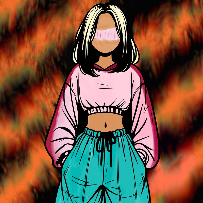 realistic girl faceless with baggy pants and a crop top