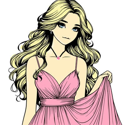 realistic girl in flowy silky prom dress