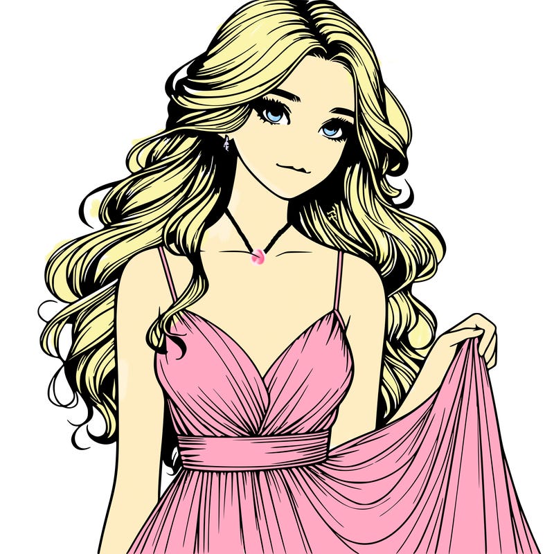 realistic girl in flowy silky prom dress