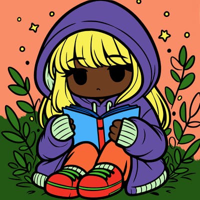 girl in oversized hoodie reading a book