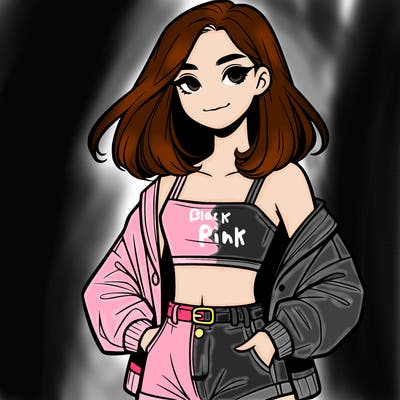 a realistic girl with a crop top and short shorts in an open jacket