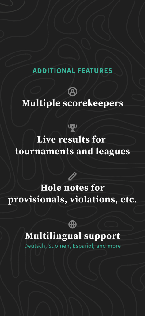 PDGA Live - Additional features list of the PDGA Live app including scoring and tournament results