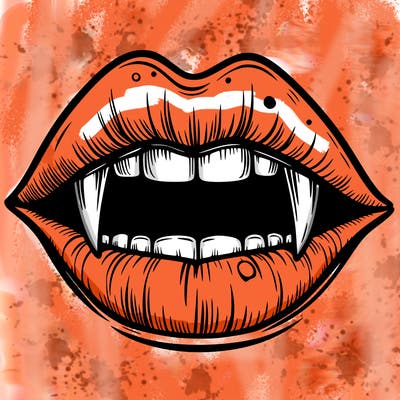 lips with vampire teeth