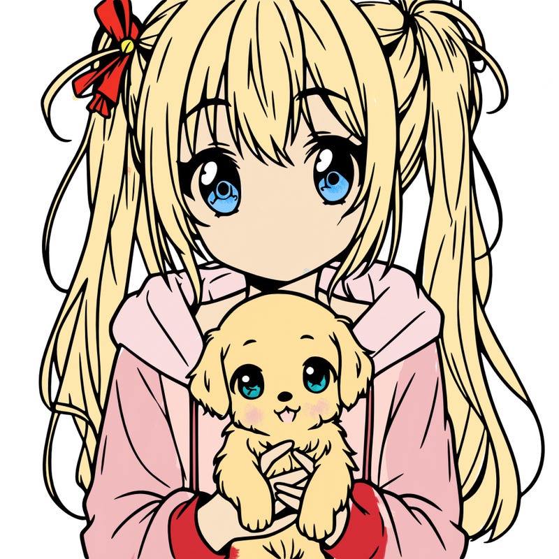 a anime girl holding a puppy