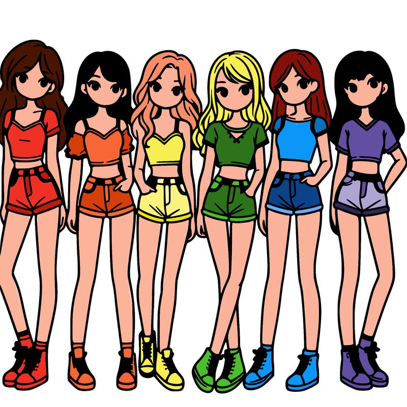 a group of girls wearing crop tops and shorts
