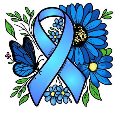 cancer awareness symbol with flowers and butterflies