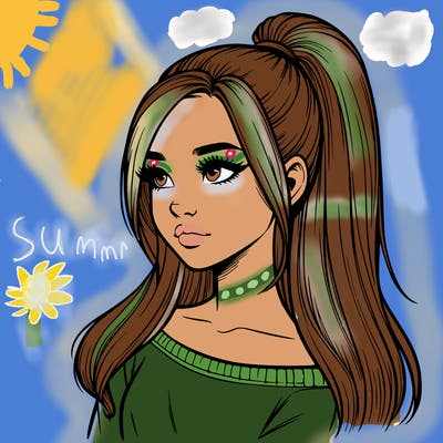 realistic girl with a high ponytail