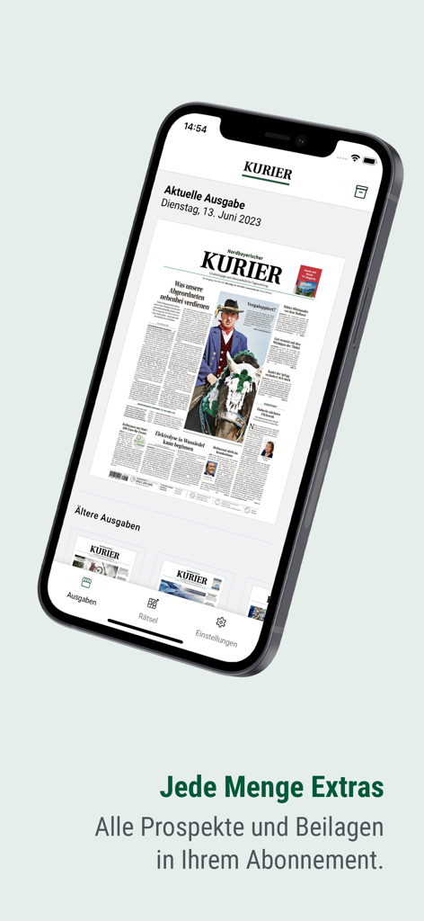 A mobile phone displaying the digital edition of the Nordbayerischer Kurier newspaper