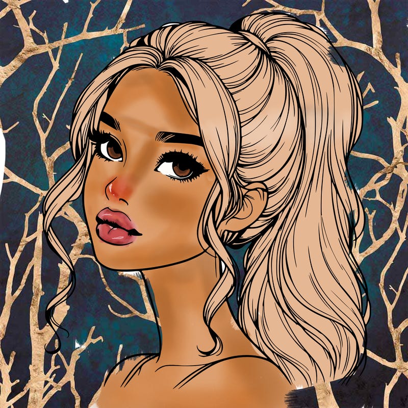 realistic girl with a ponytail on her hair and lips