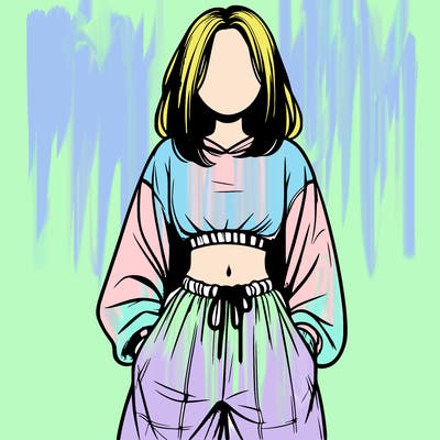 realistic girl faceless with baggy pants and a crop top