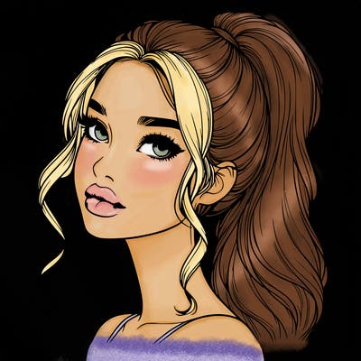 realistic girl with a ponytail on her hair and lips