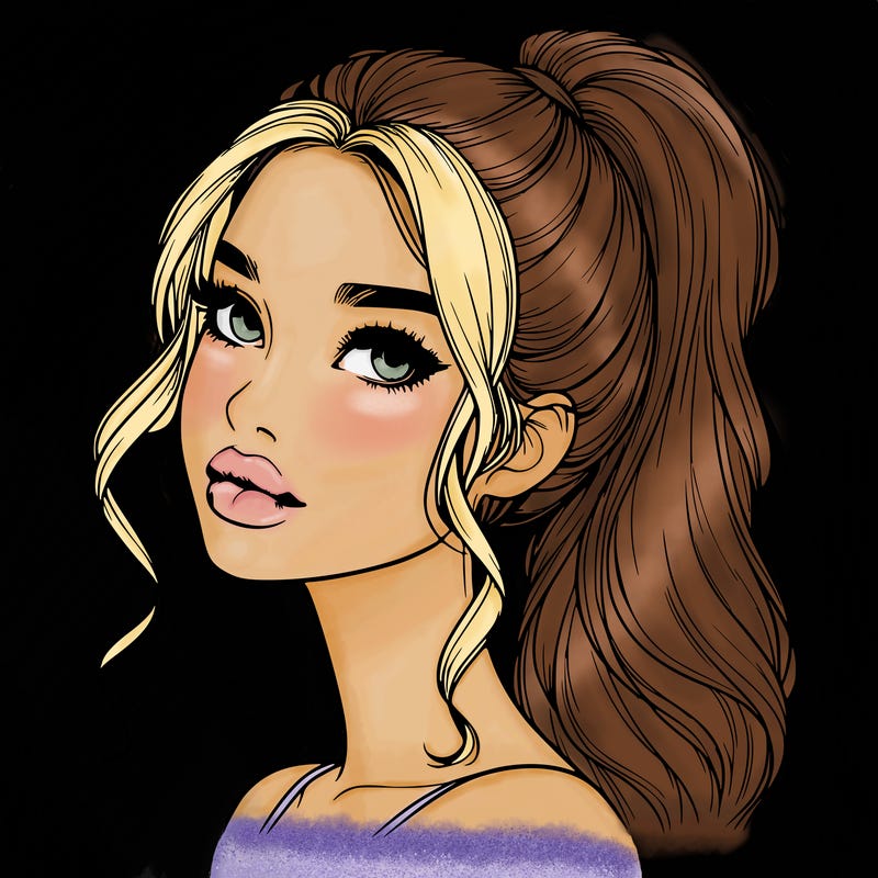 realistic girl with a ponytail on her hair and lips