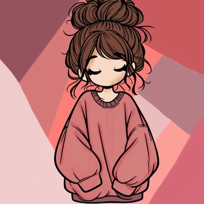 girl with baggy sweatshirt and messy bun