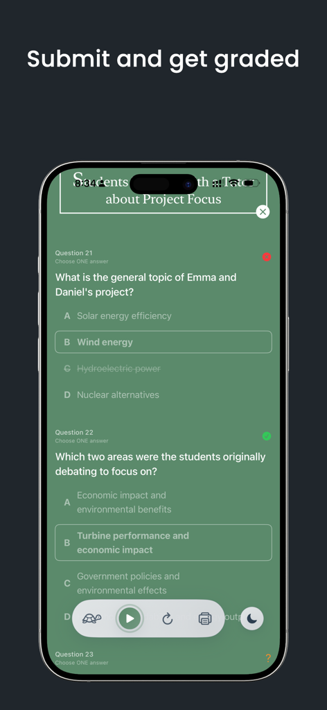 IELTS Band9 – AI Mock Tests - IELTS Band9 app interface showing multiple-choice practice questions and instant grading feature.