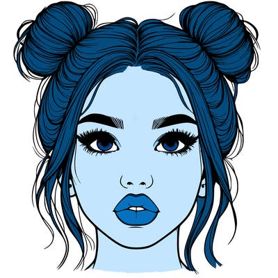 realistic girl with two buns on her hair and lips